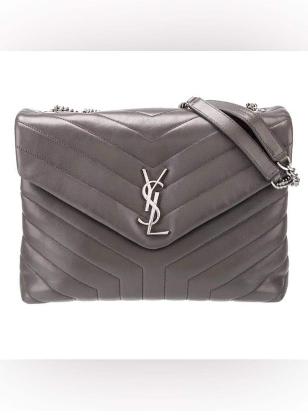 YSL Saint Laurent Leather LouLou Convertible Purse Gray Bag Crossbody